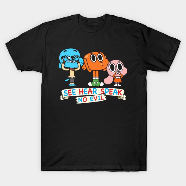 Gumball Darwin Anais No Evil T-Shirt by Plushism